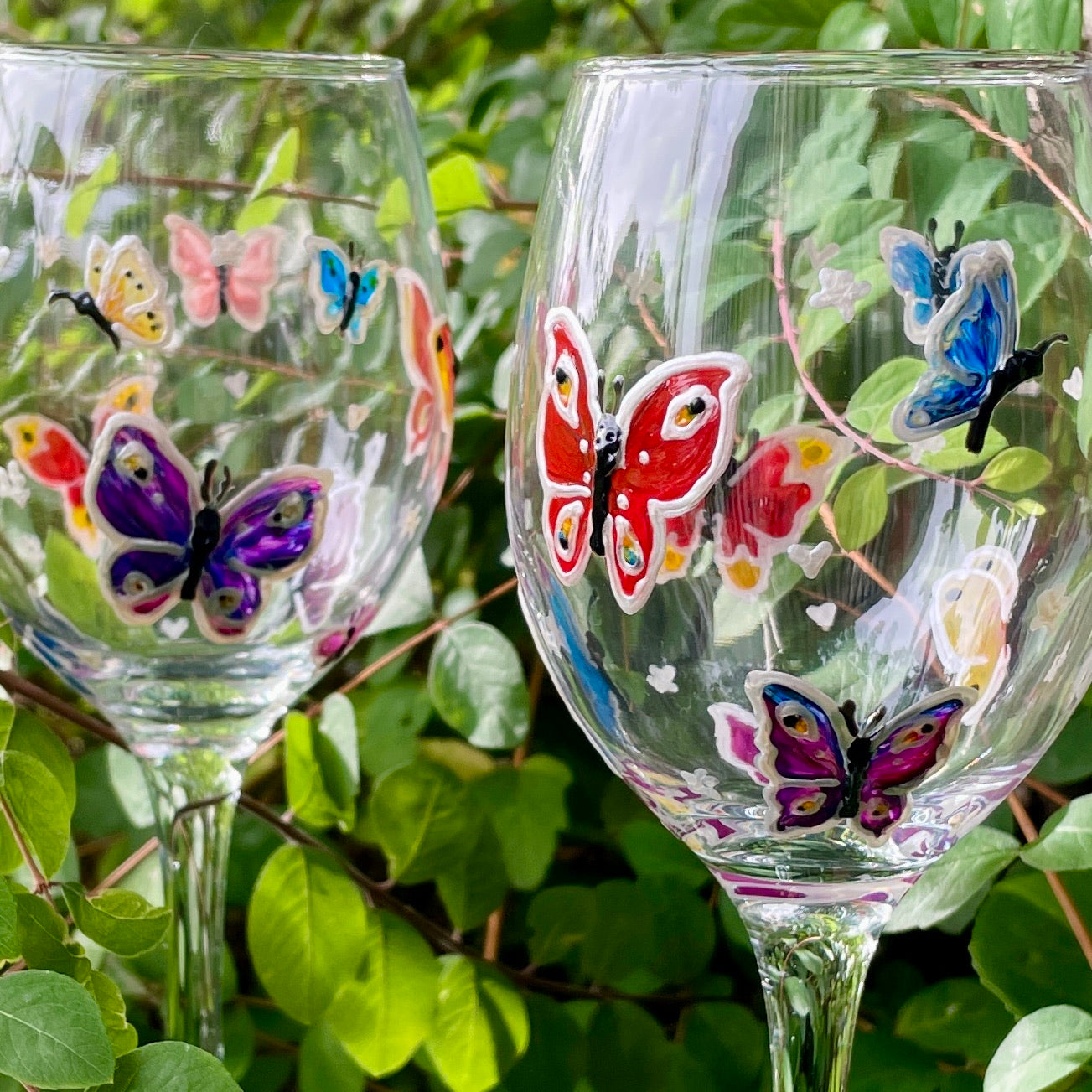 Rainbow butterflies~ Wine glass