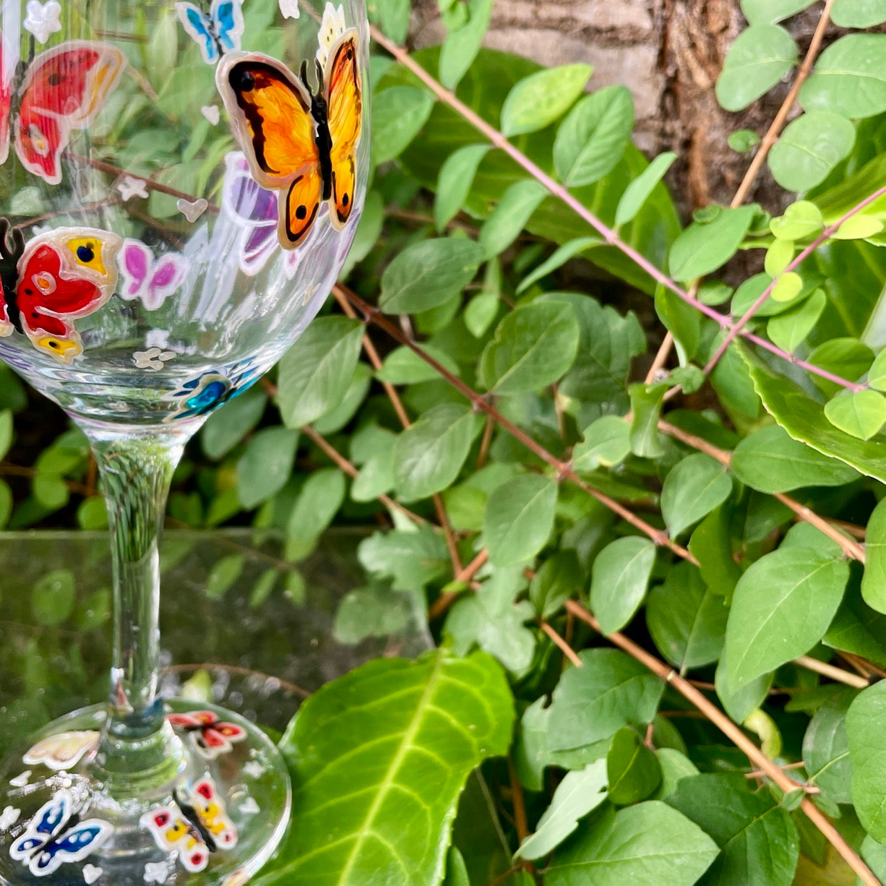 Rainbow butterflies~ Wine glass