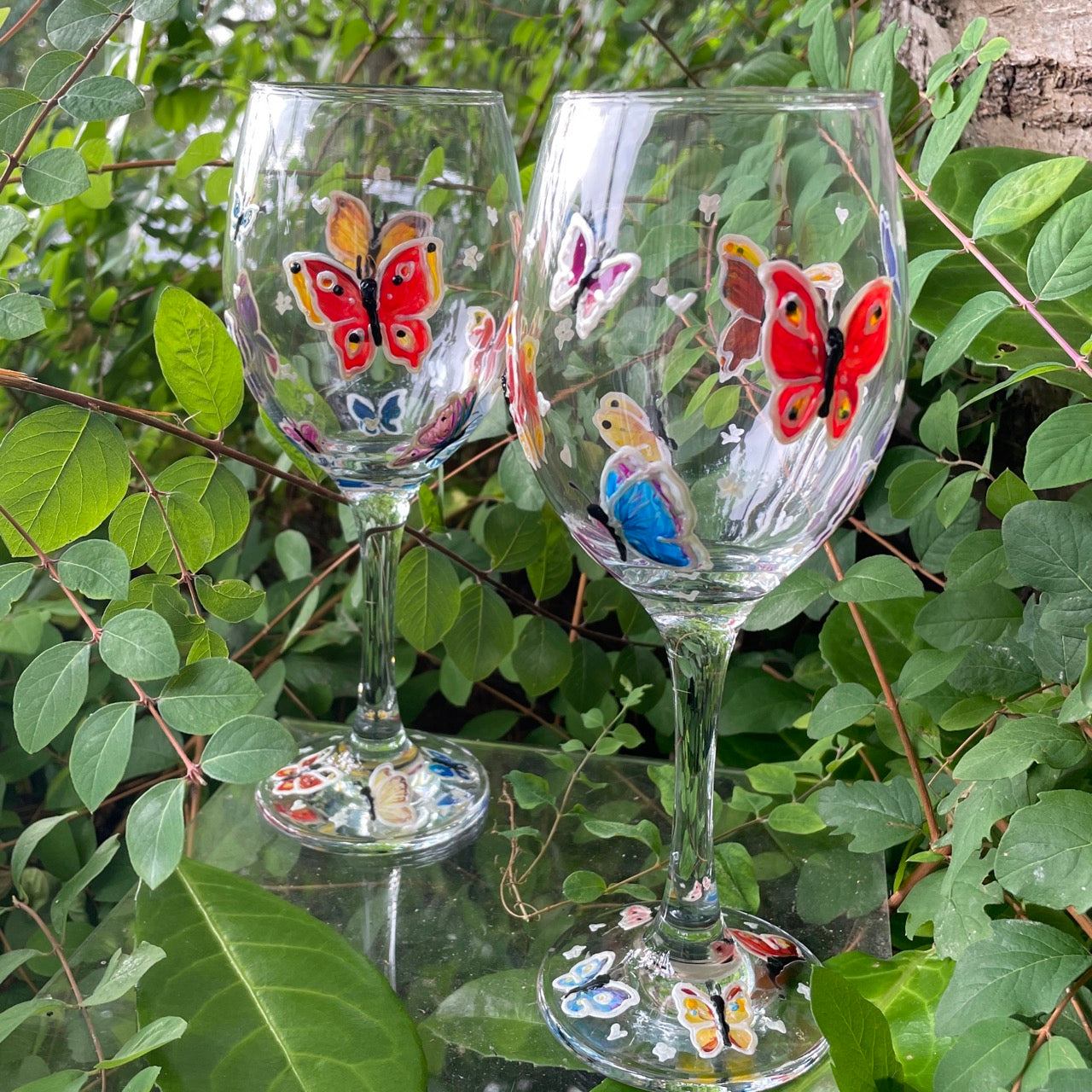 Rainbow butterflies~ Wine glass