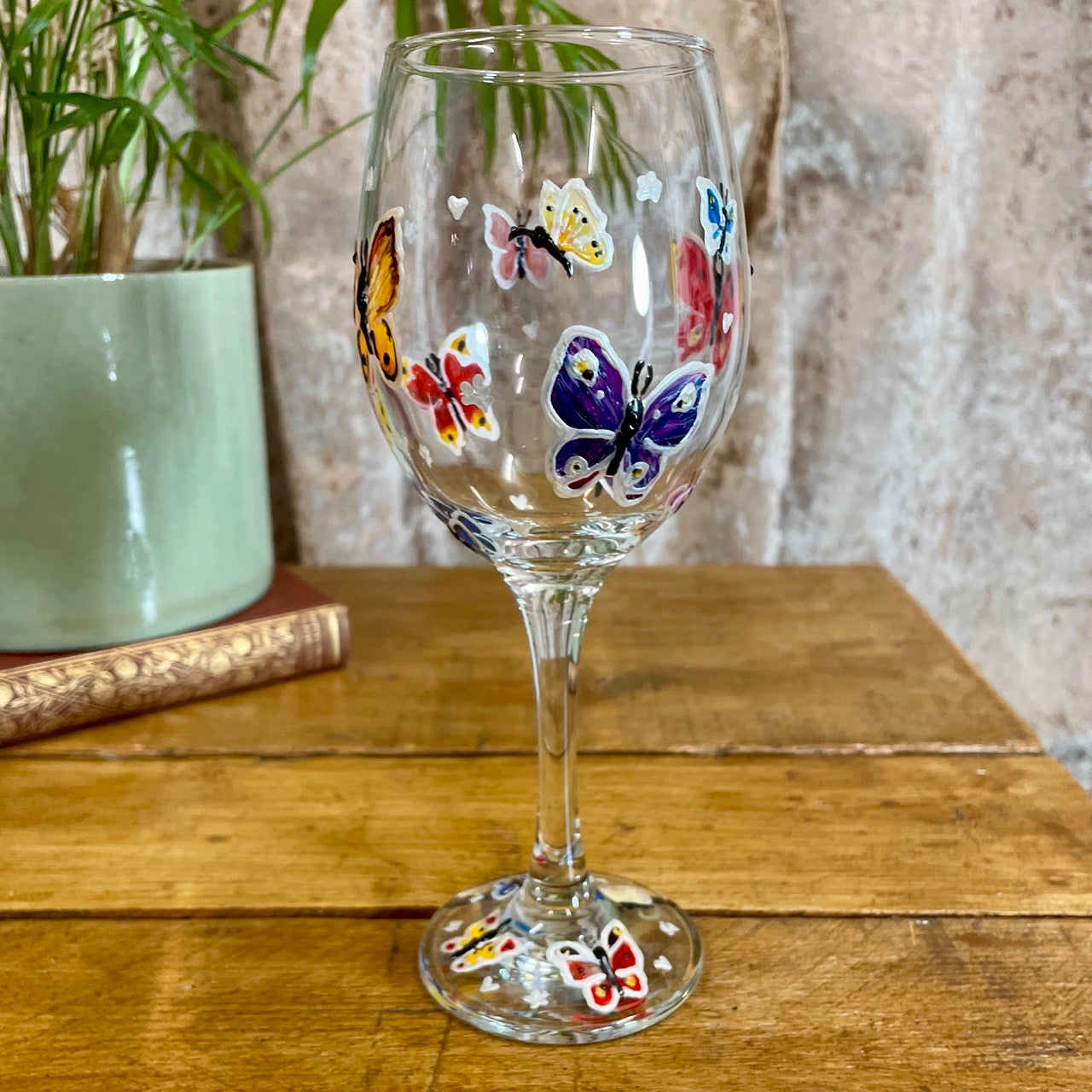 Rainbow butterflies~ Wine glass