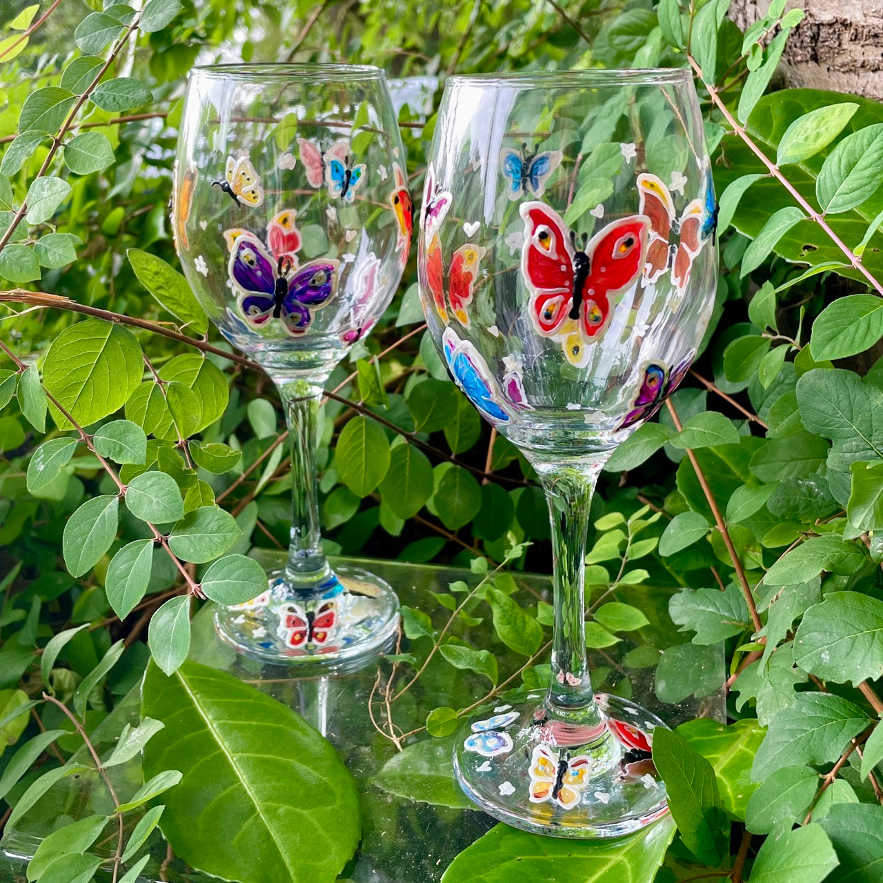 Rainbow butterflies~ Wine glass
