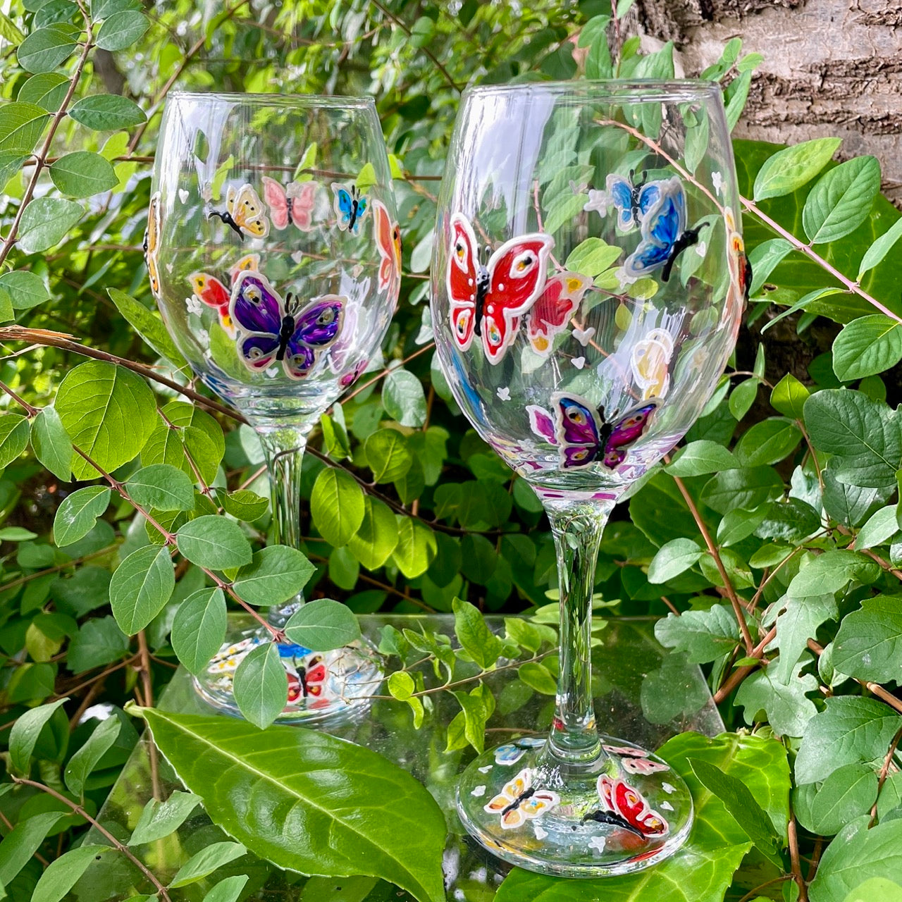 Rainbow butterflies~ Wine glass