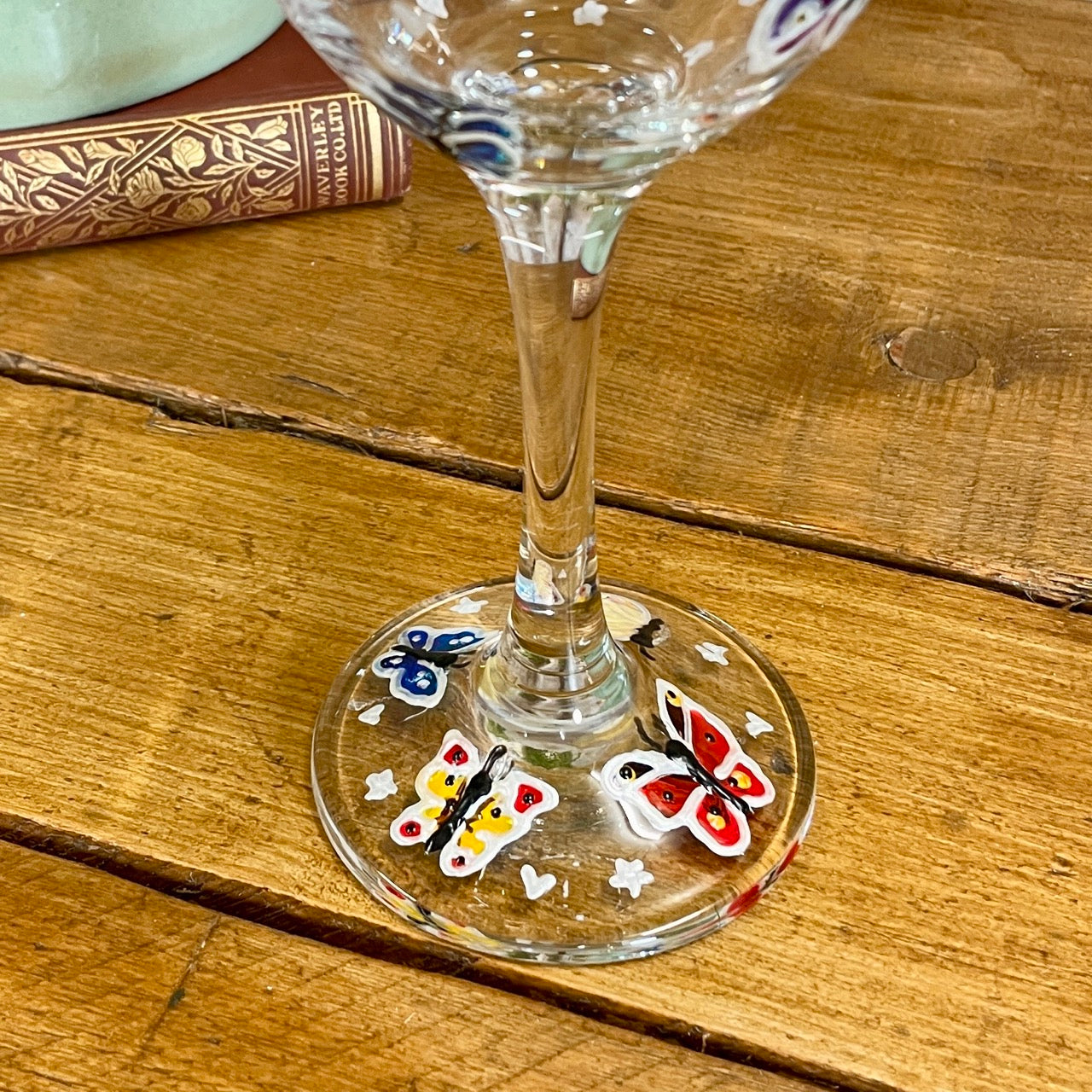 Rainbow butterflies~ Wine glass