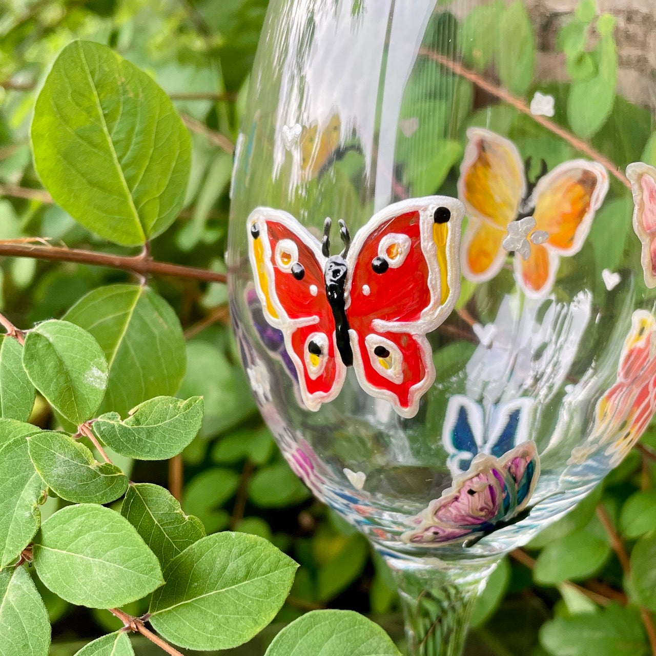 Rainbow butterflies~ Wine glass