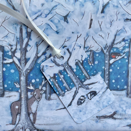 Wintertime gift wrap & Badger tag