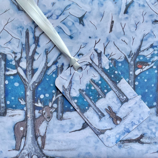 Wintertime gift wrap & Hare tag