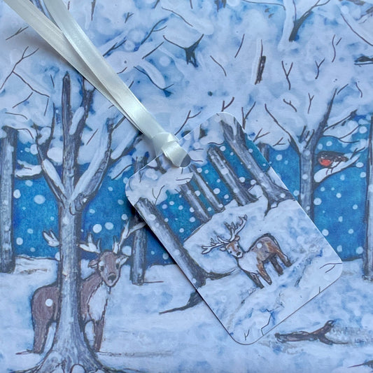 Wintertime gift wrap & Reindeer tag