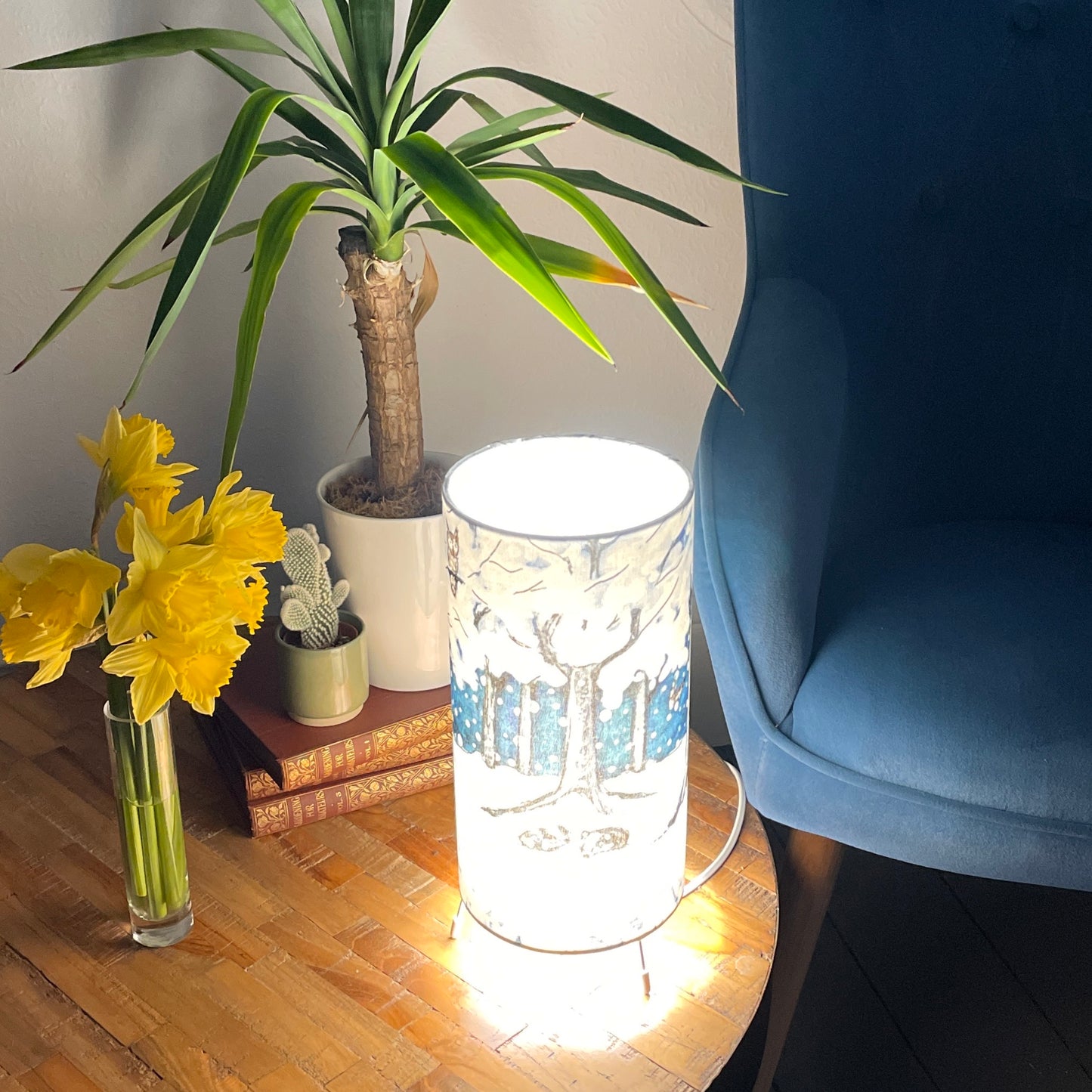 Wintertime with Badgers~ One of a kind fabric table lamp