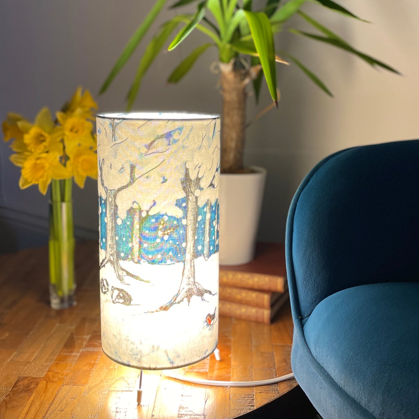 Wintertime with Badgers~ One of a kind fabric table lamp