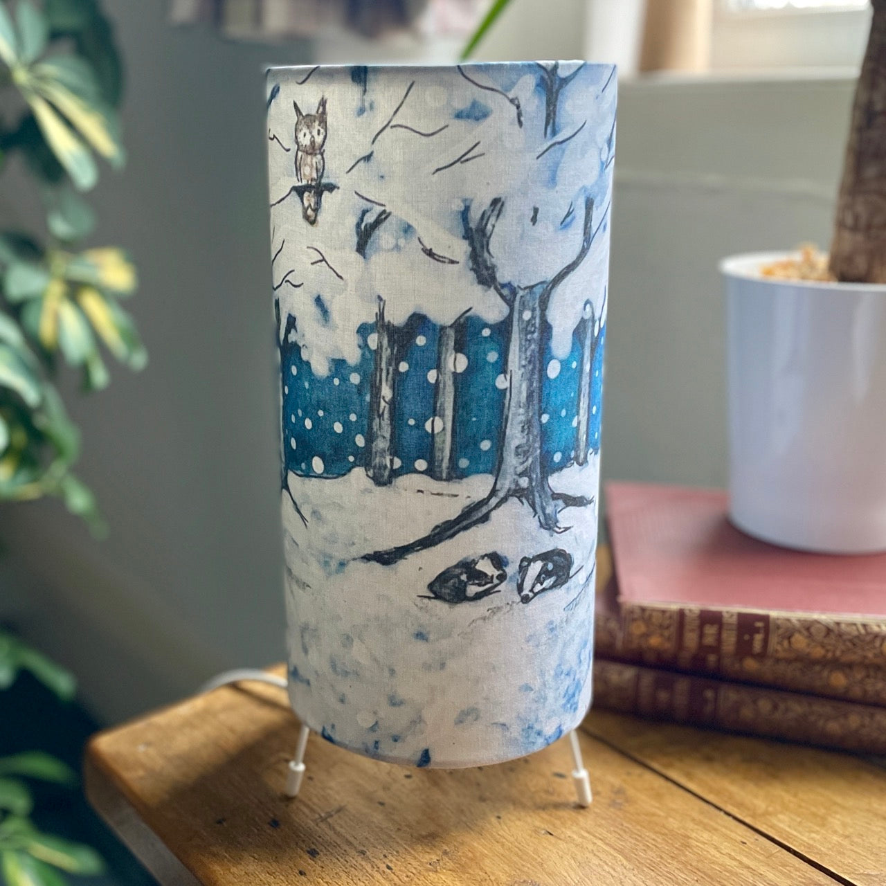 Wintertime with Badgers~ One of a kind fabric table lamp