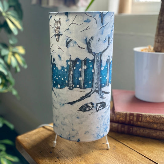 Wintertime with Badgers~ One of a kind fabric table lamp