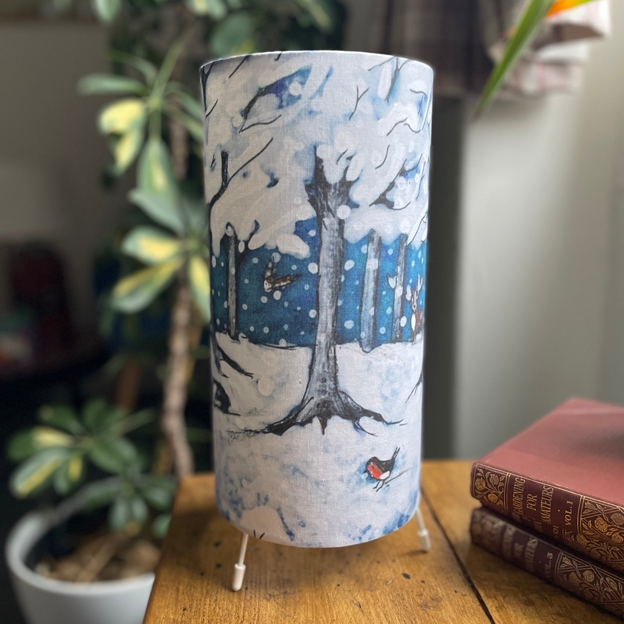 Wintertime with Badgers~ One of a kind fabric table lamp