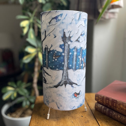 Wintertime with Badgers~ One of a kind fabric table lamp