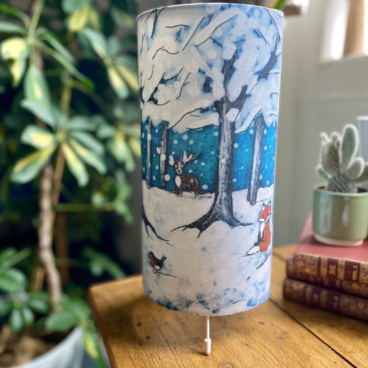 Wintertime with Badgers~ One of a kind fabric table lamp