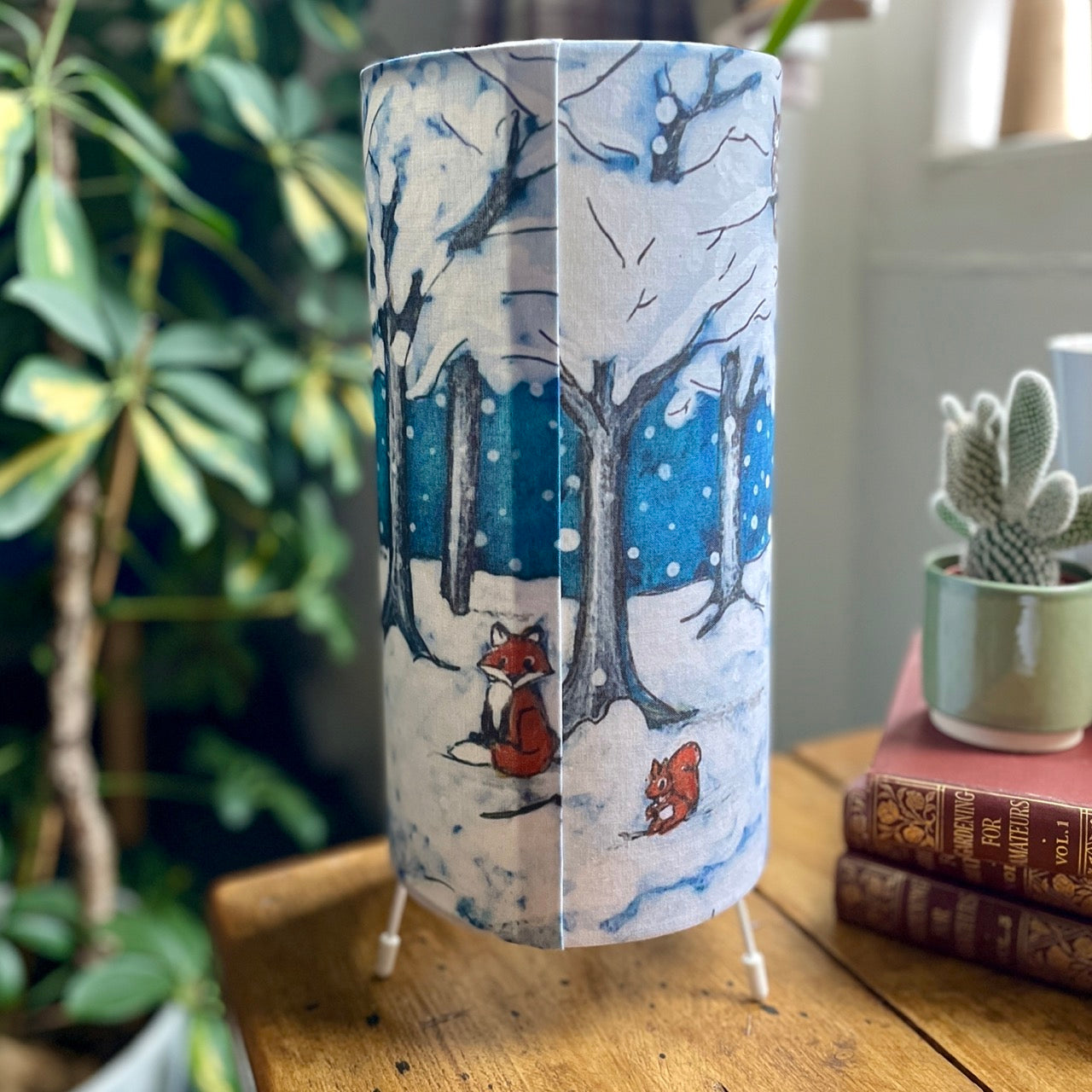 Wintertime with Badgers~ One of a kind fabric table lamp
