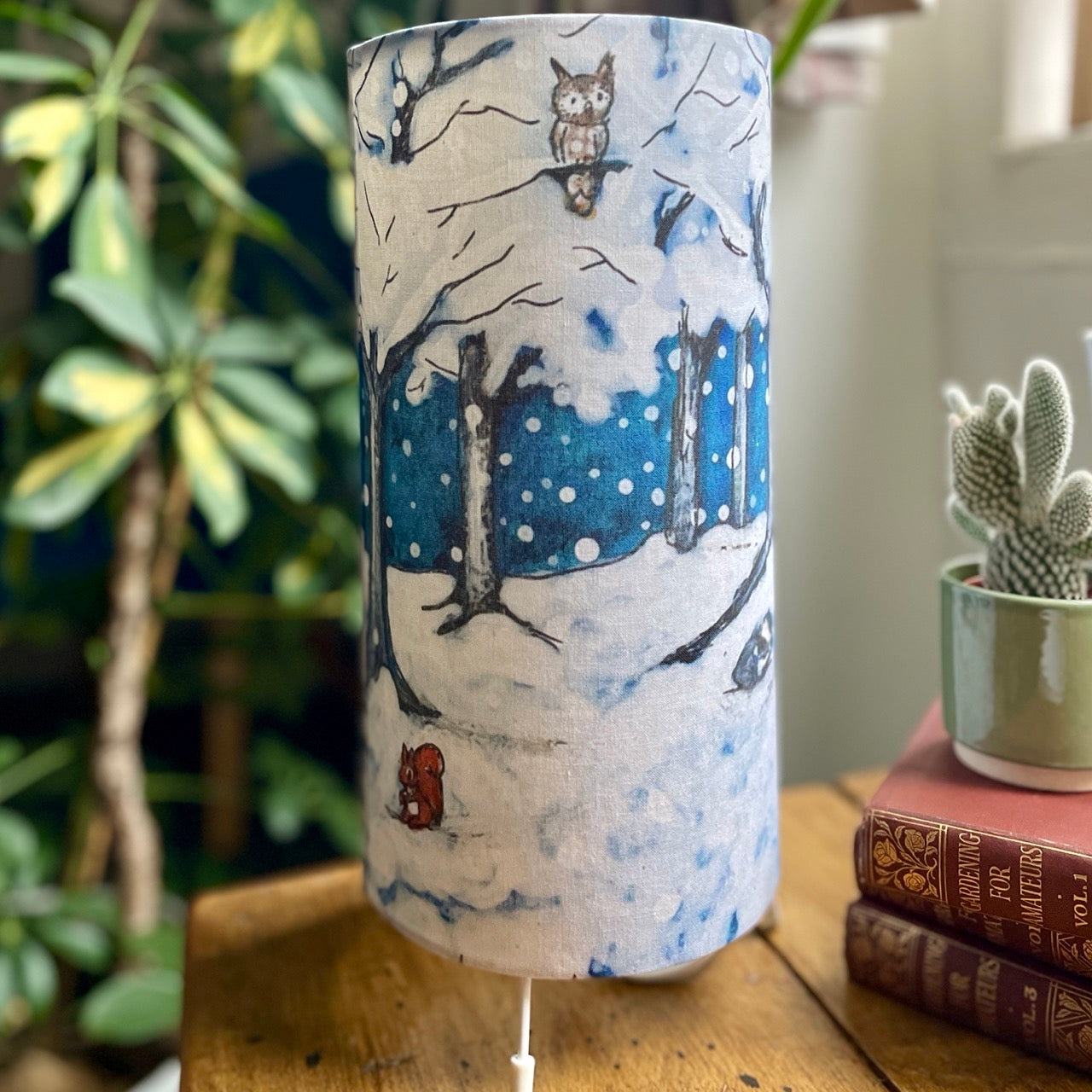 Wintertime with Badgers~ One of a kind fabric table lamp