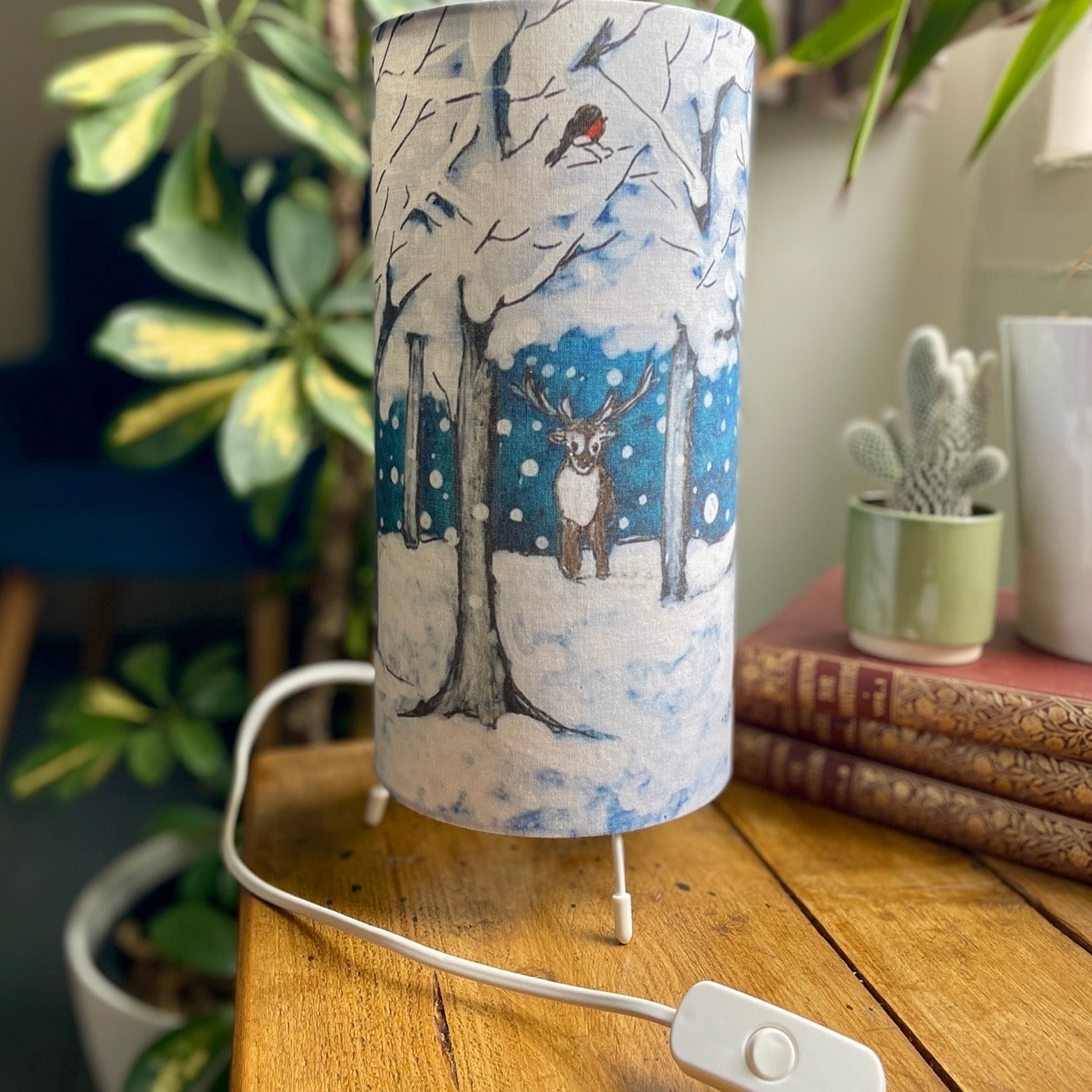 Wintertime Reindeer~ One of a kind fabric table lamp