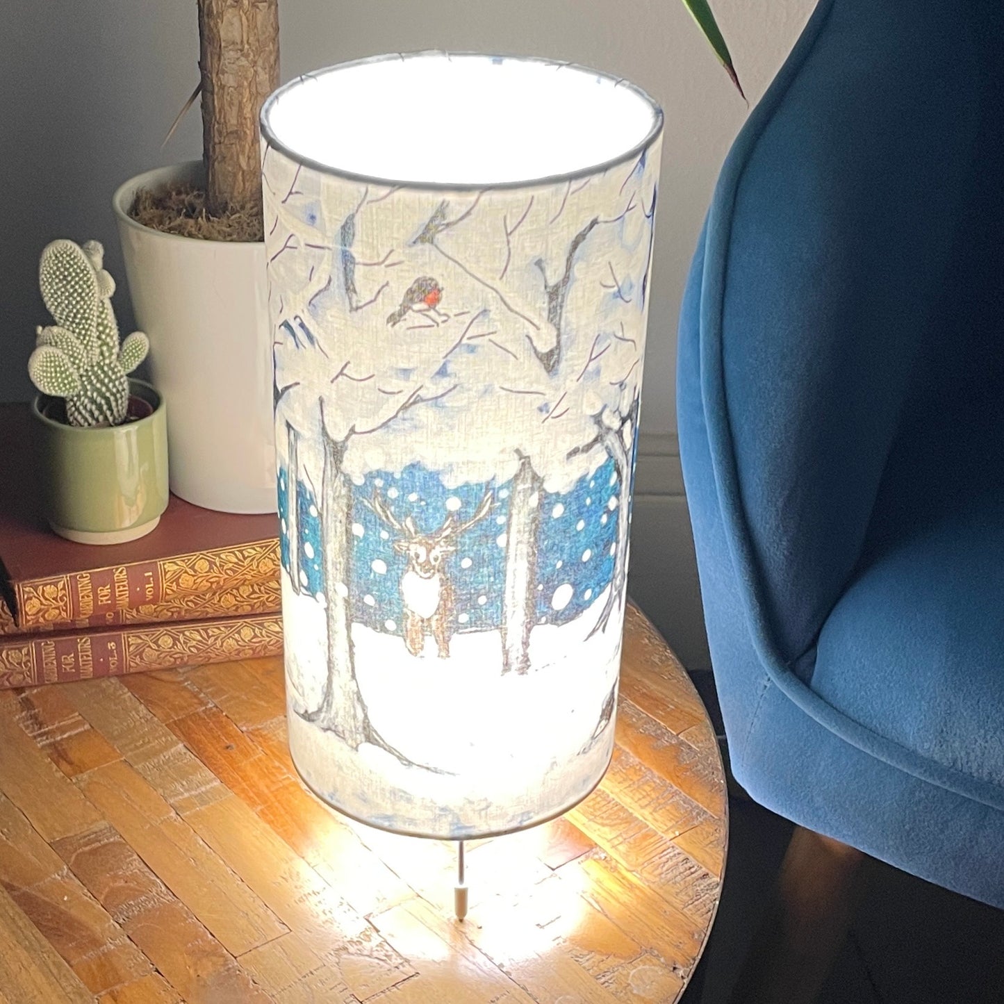 Wintertime Reindeer~ One of a kind fabric table lamp