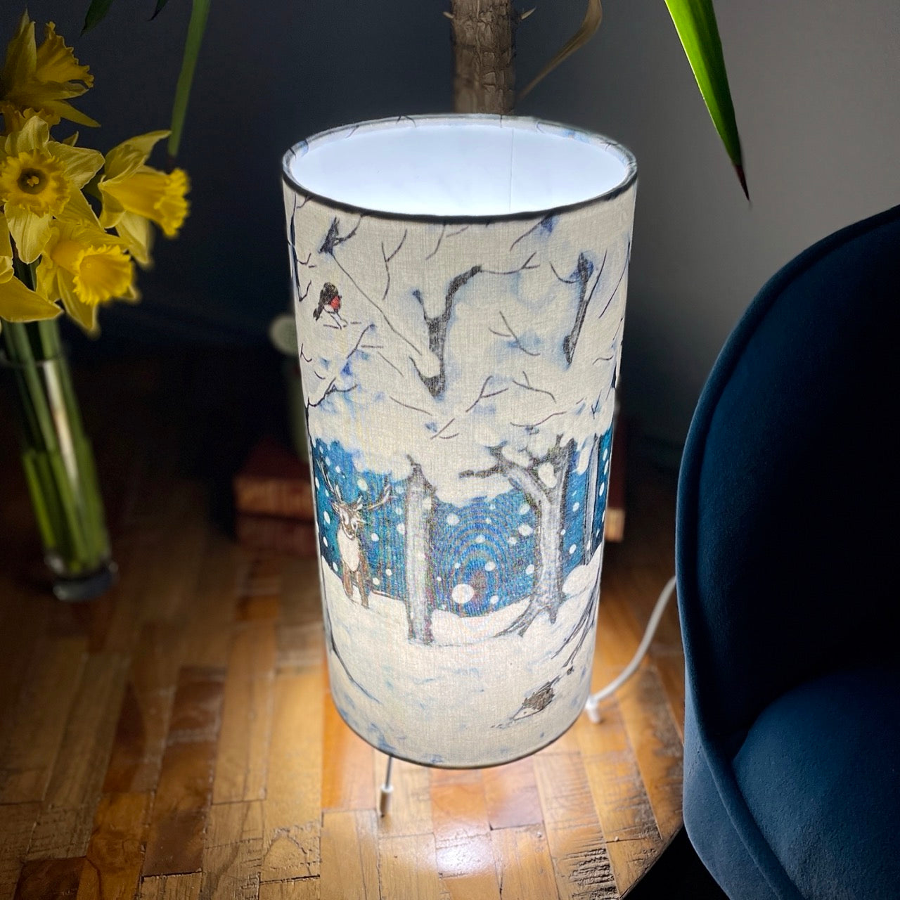 Wintertime Reindeer~ One of a kind fabric table lamp