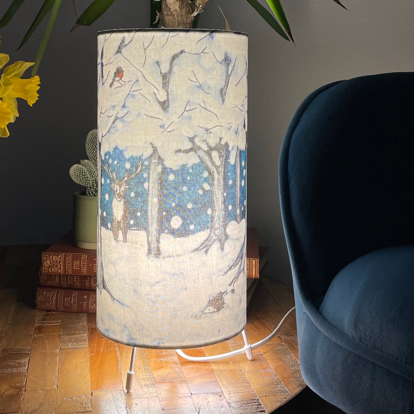 Wintertime Reindeer~ One of a kind fabric table lamp