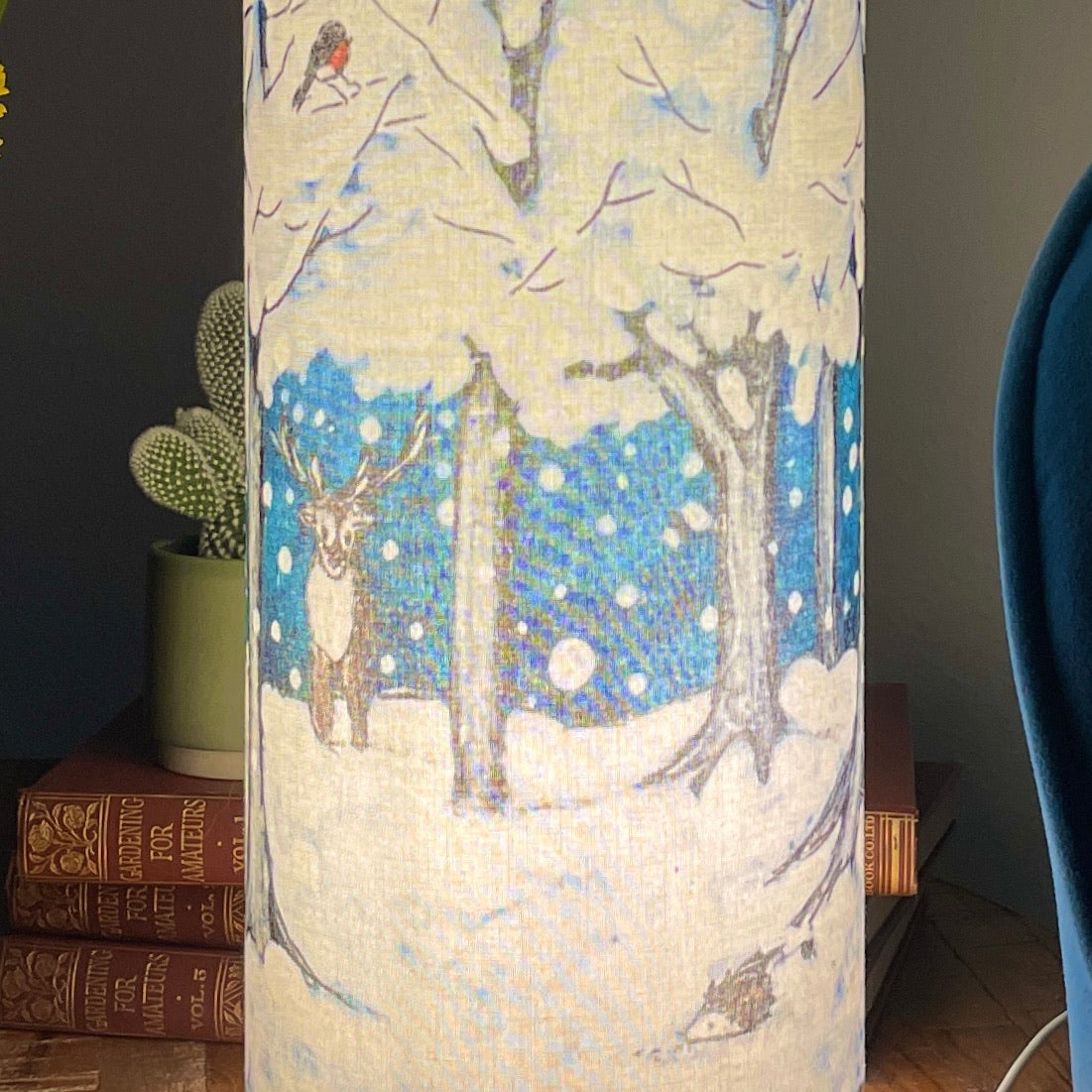 Wintertime Reindeer~ One of a kind fabric table lamp