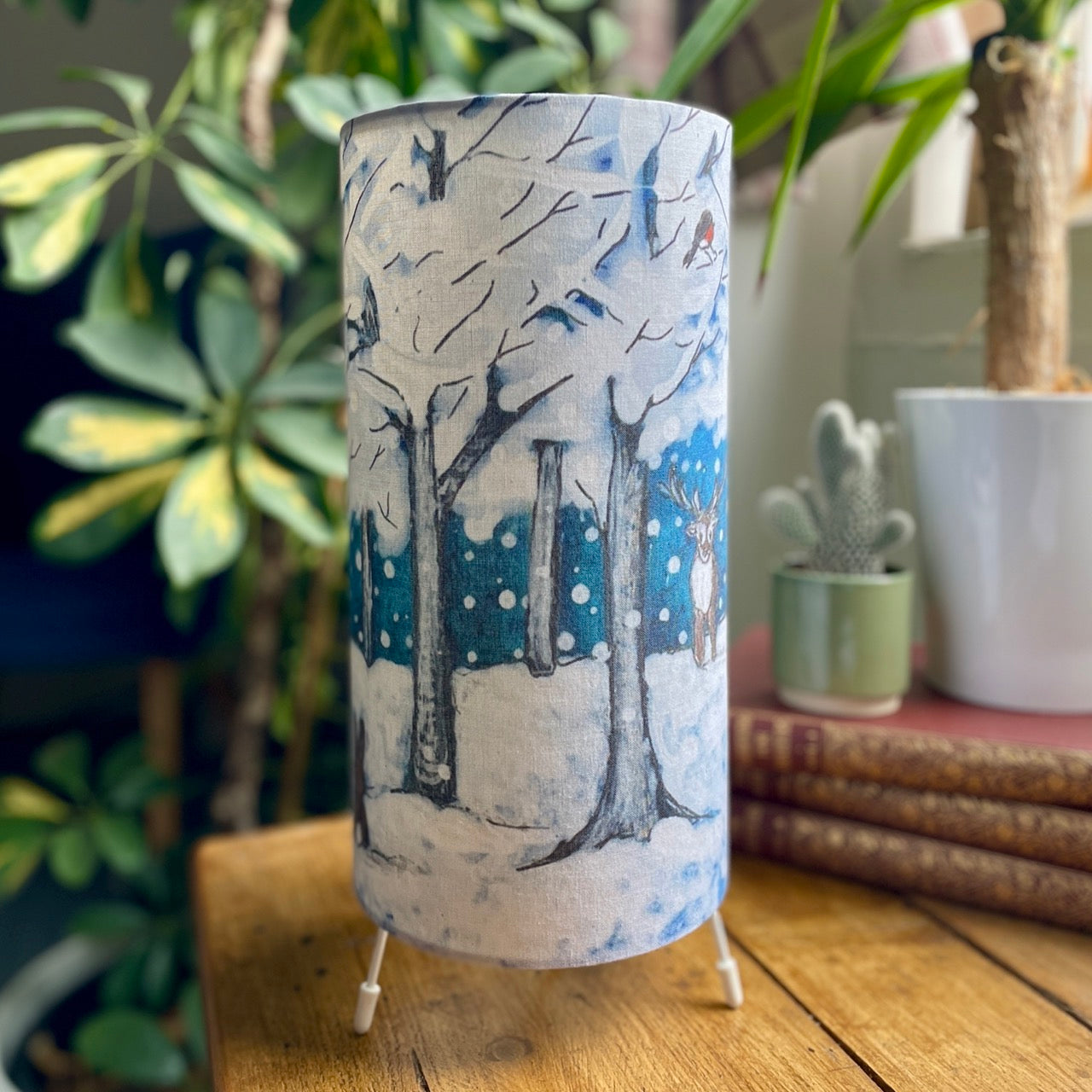 Wintertime Reindeer~ One of a kind fabric table lamp