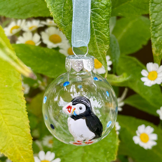 Puffin~ Dinky glass bauble