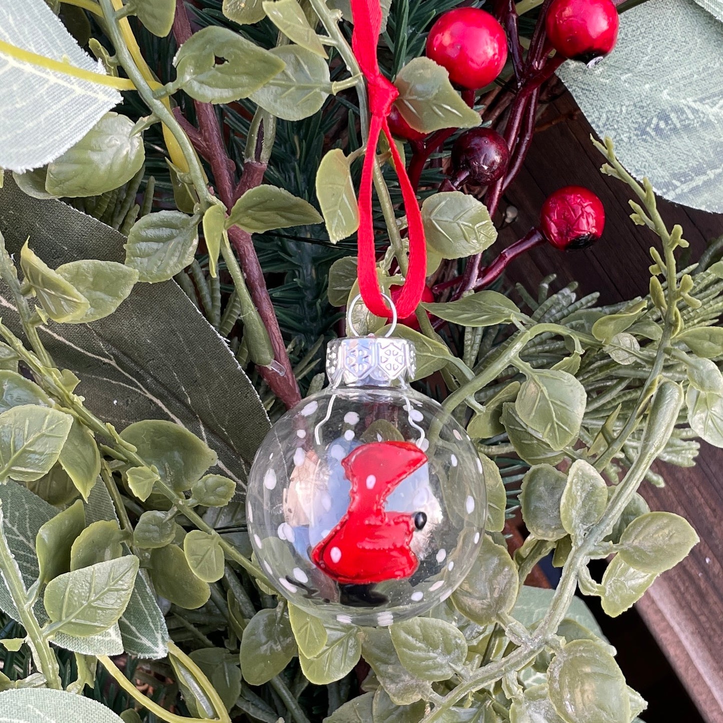 Redhood in snow~ Dinky glass bauble