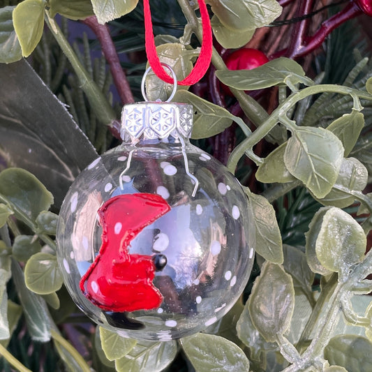 Redhood in snow~ Dinky glass bauble