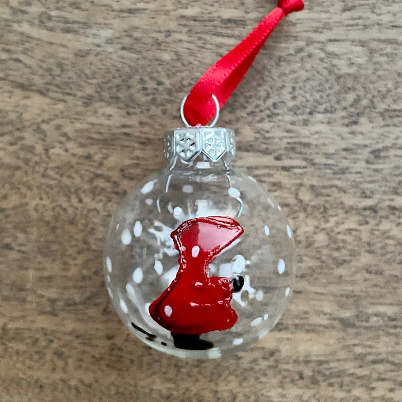 Redhood in snow~ Dinky glass bauble