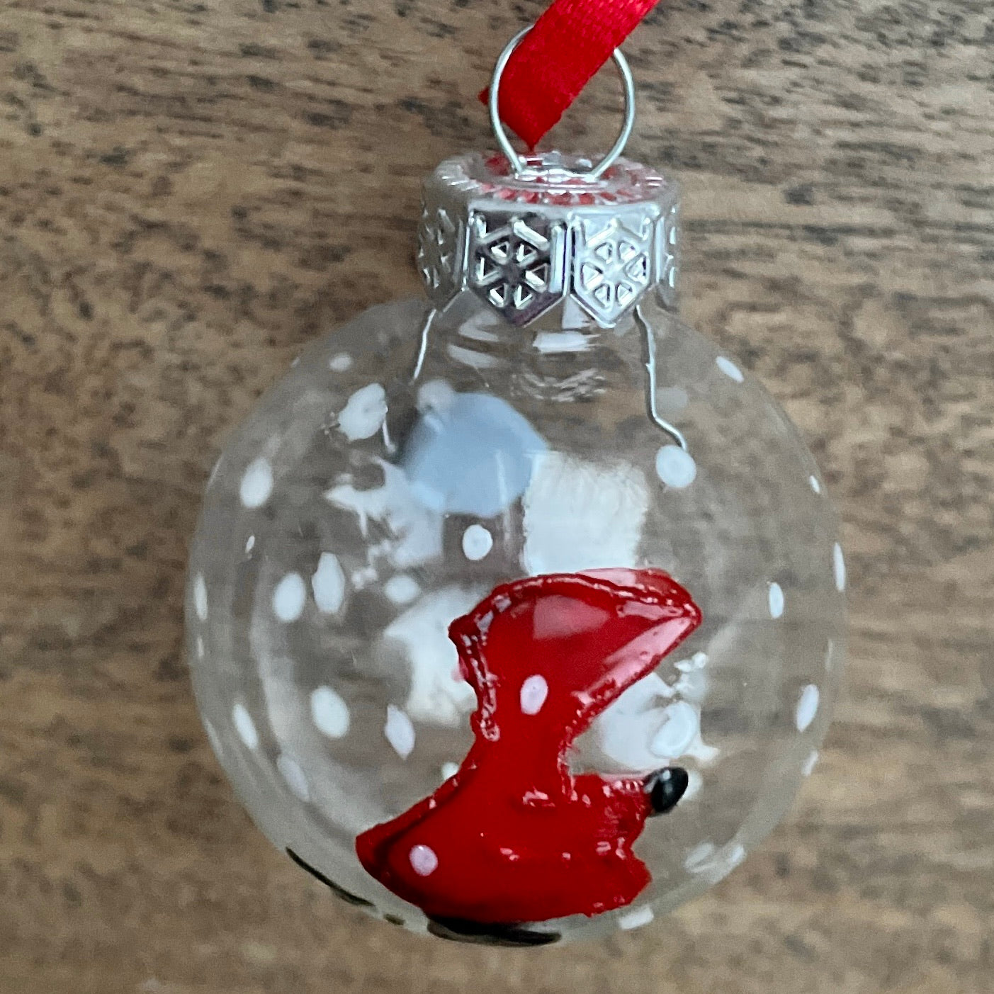 Redhood in snow~ Dinky glass bauble
