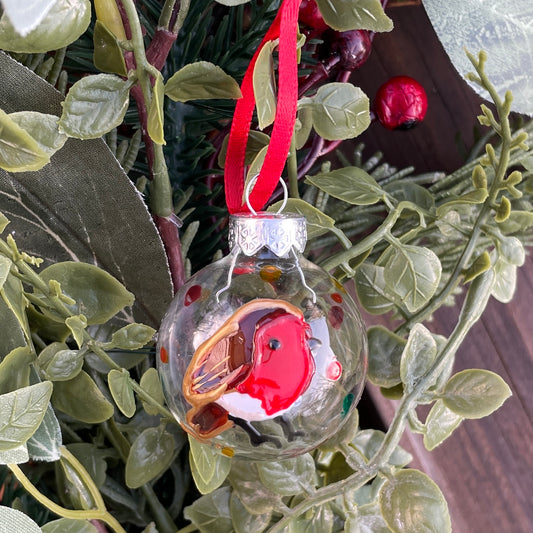 Robin in autumn~ Dinky glass bauble