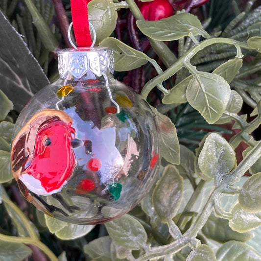 Robin in autumn~ Dinky glass bauble