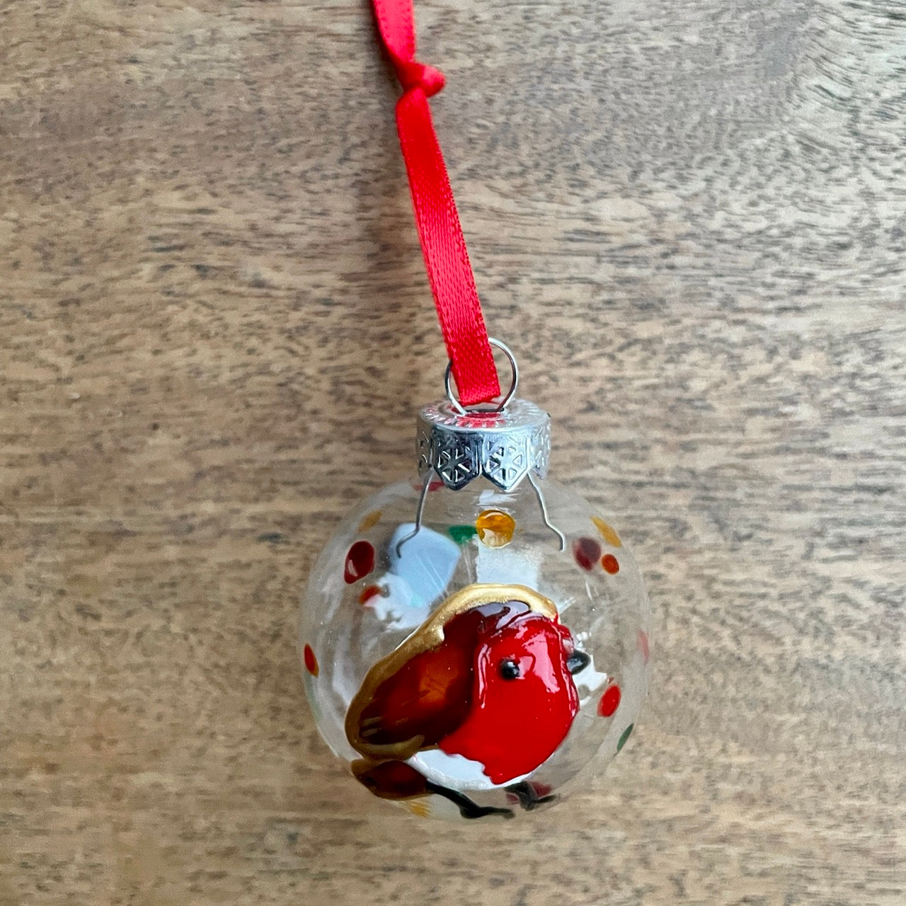 Robin in autumn~ Dinky glass bauble